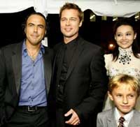 Alejandro-Gonzalez-Inarritu-Brad-Pitt-Rinko-Kikuchi-Nathan-Gamble at the premiere of Babel